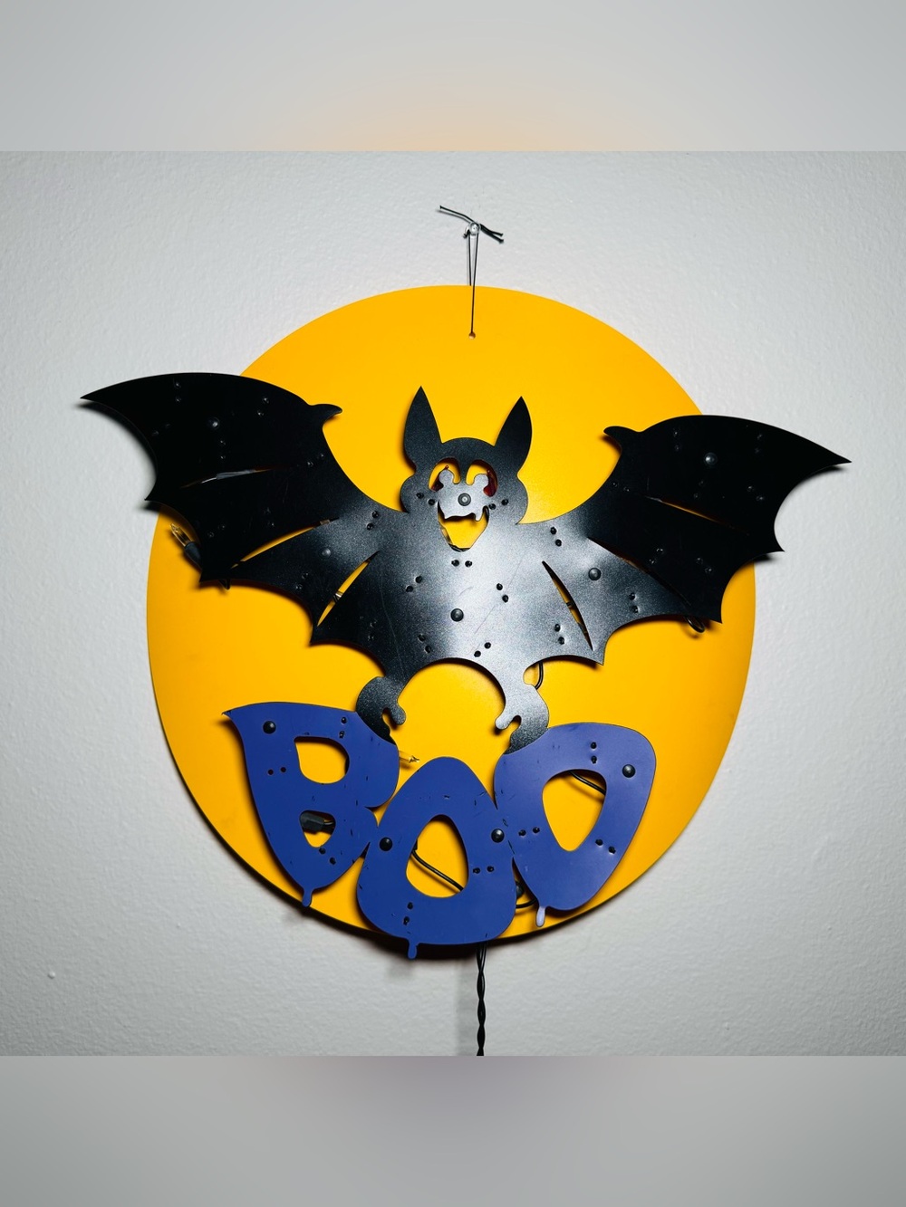 Lighted Halloween Window Display Moon Shadow Bat BOO Sign 18in Decor